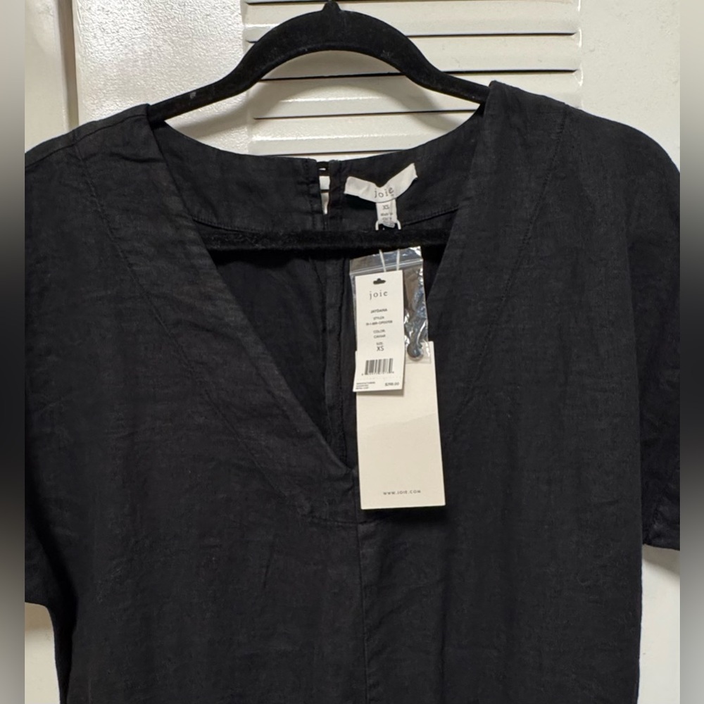 NWT- JOIE Jaydana Cropped Trie-front Linen Jumpsuit Black - Picture 8 of 10